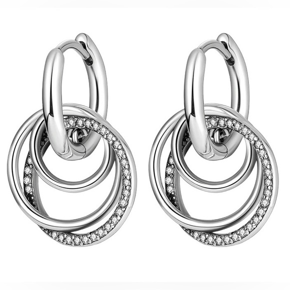 ◾️925 Sterling Silver Cubic Zircon Circle Charm Hoop Earrings - Picture 8 of 8